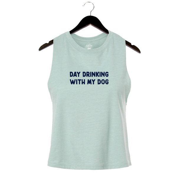 Day Drinking With My Dog - Women's Racerback Cropped Tank - Dusty Blue