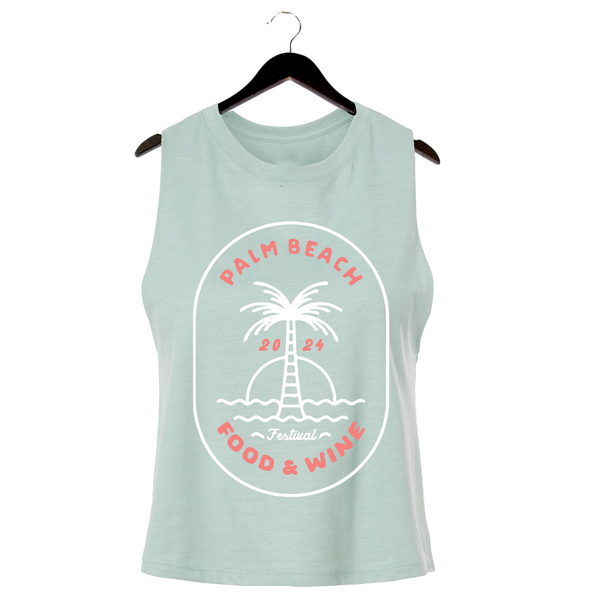 Palm Beach Food & Wine Festival '24 - Women's Cropped Racerback Tank - Palm Tree - Dusty Blue