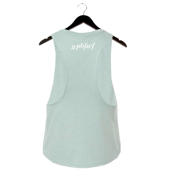 Palm Beach Food & Wine Festival '24 - Women's Cropped Racerback Tank - Palm Tree - Dusty Blue