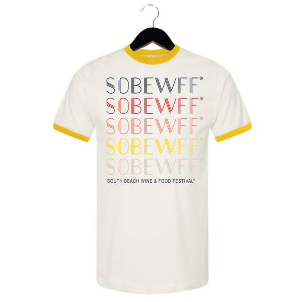 SOBEWFF 2025 - Unisex Crewneck Ringer Shirt - Rainbow - White / Yellow