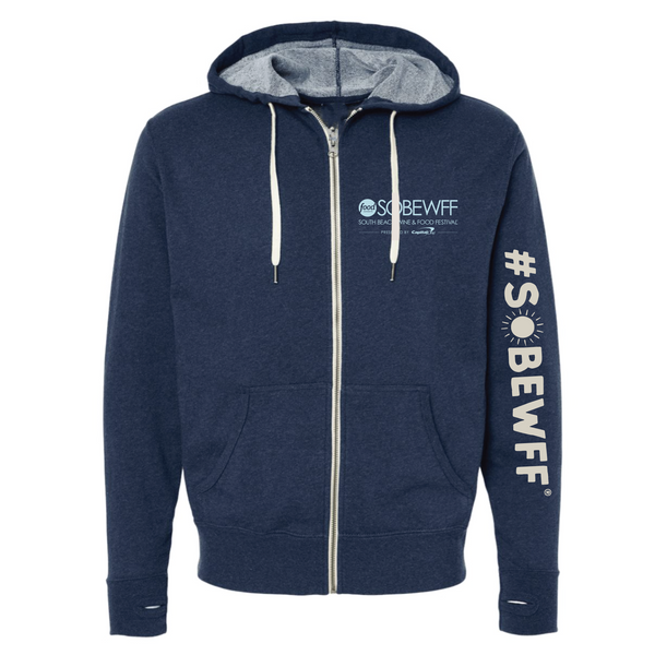 SOBEWFF 2025 - Unisex Zip Up Hoodie - Waves - Heather Navy