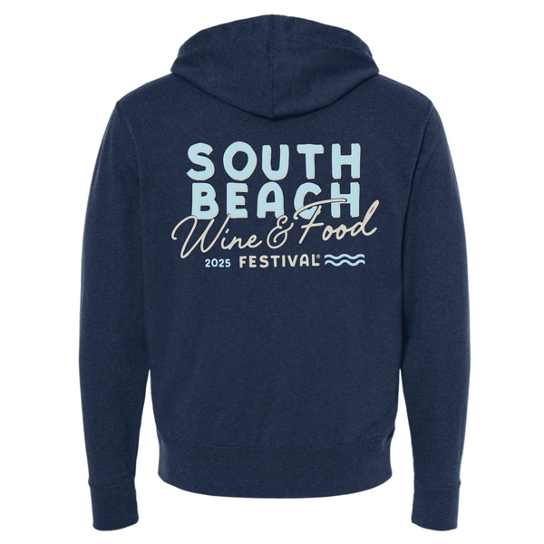 SOBEWFF 2025 - Unisex Zip Up Hoodie - Waves - Heather Navy